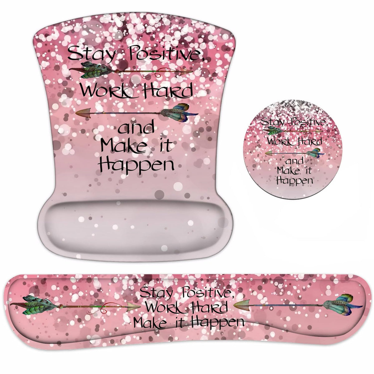 Keyboard Wrist Rest and Mouse Pad Wrist Support Set with Coasters, Inspirational Quote Stay