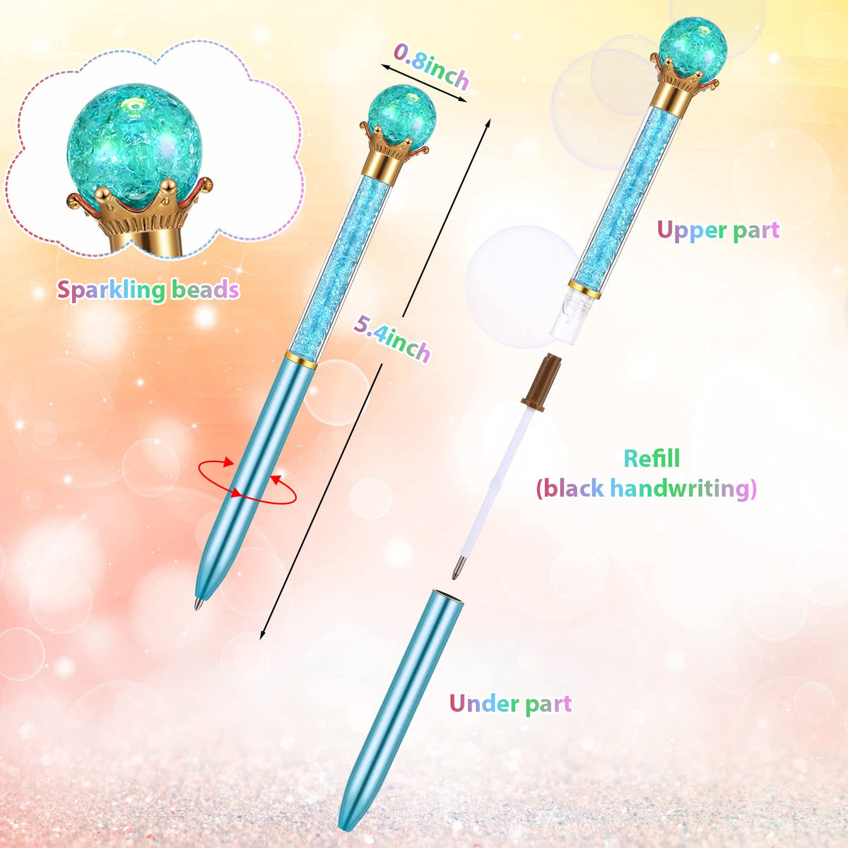 Gersoniel 24 Pcs Big Crystal Diamond Top Pens Rhinestones, Novel Style