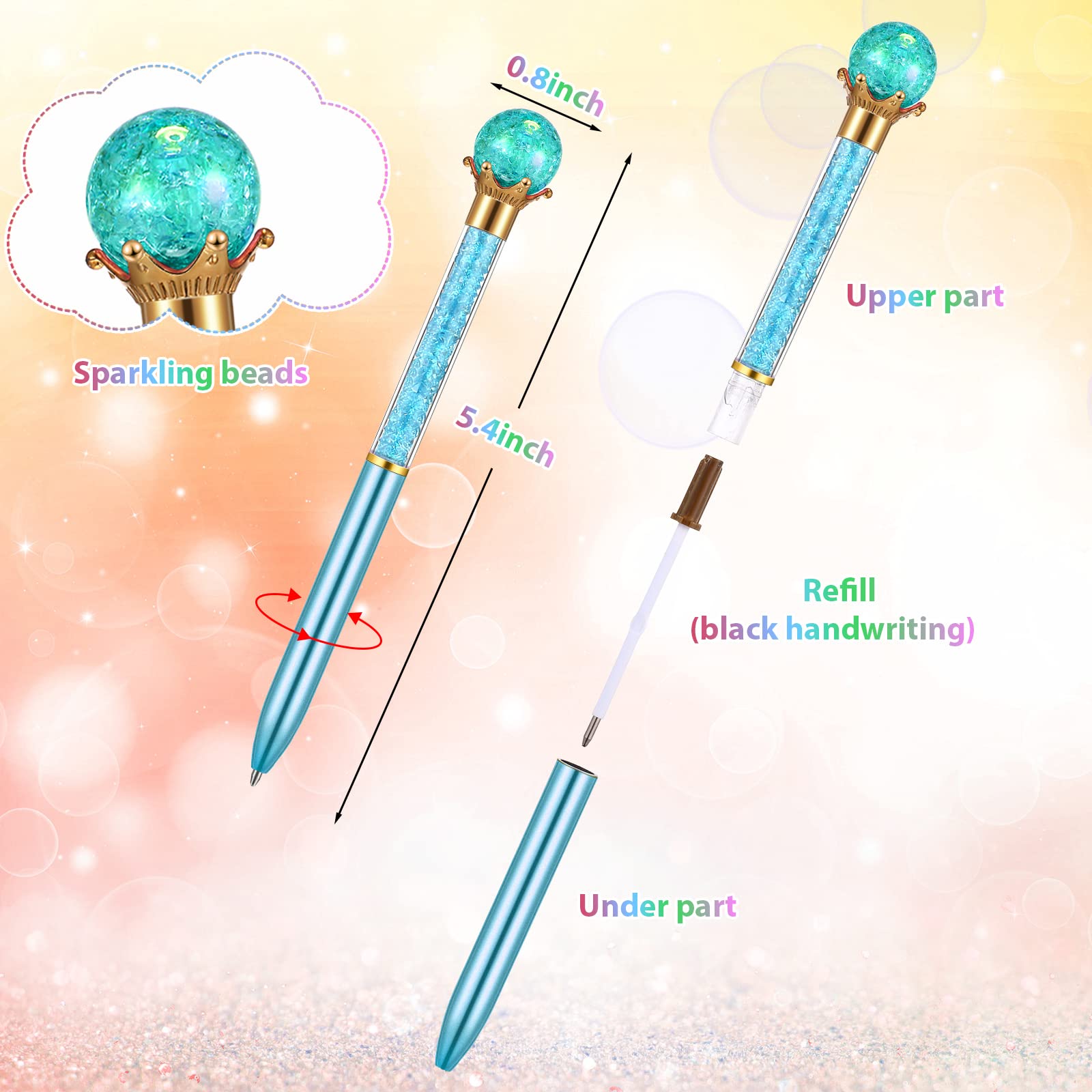 Gersoniel 24 Pcs Big Crystal Diamond Top Pens Rhinestones, Novel Style