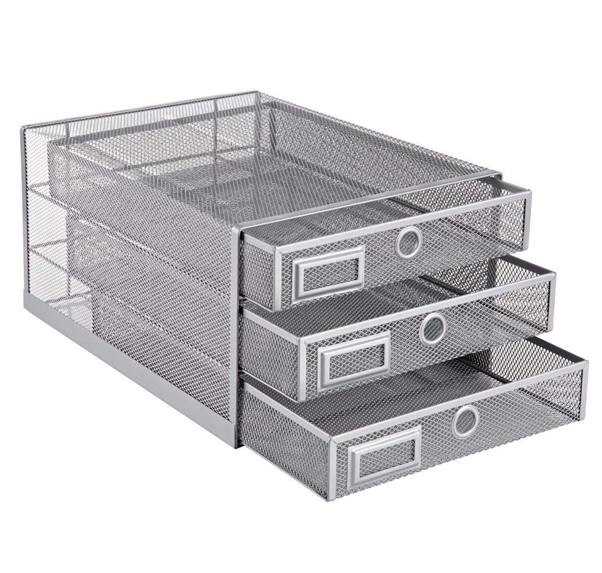Annova Desk Organizer Wire Mesh 3 Tier Sliding Drawers Paper Sorter/Multifunctional/Premium Solid