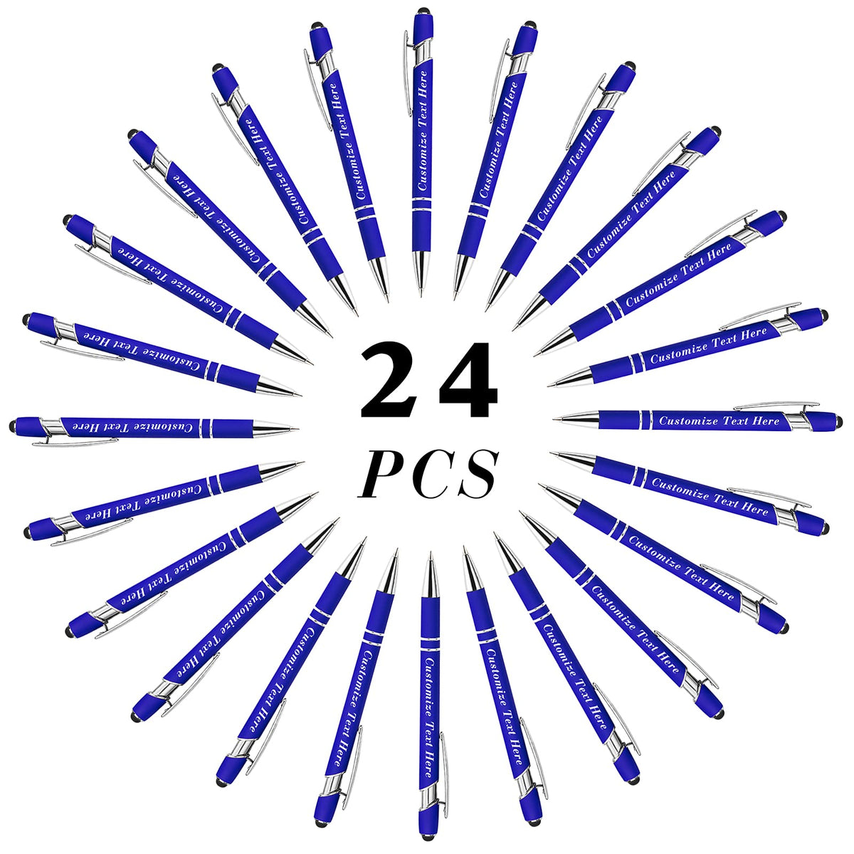 Personalized Pens Bulk with Stylus Tip 24 Pcs Custom Engraving Ballpoint Pens with Name Message