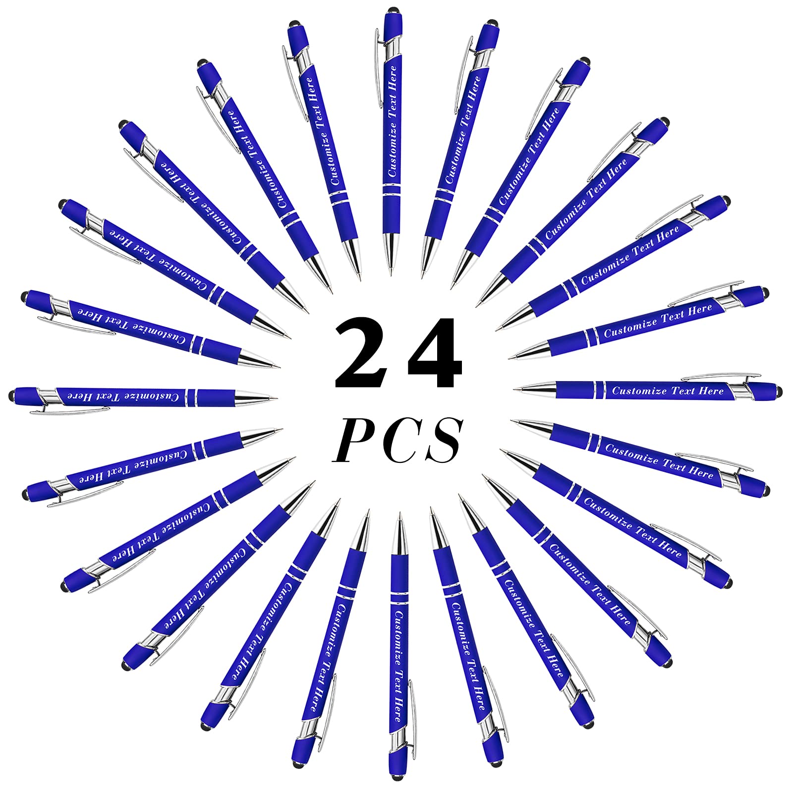 Personalized Pens Bulk with Stylus Tip 24 Pcs Custom Engraving Ballpoint Pens with Name Message