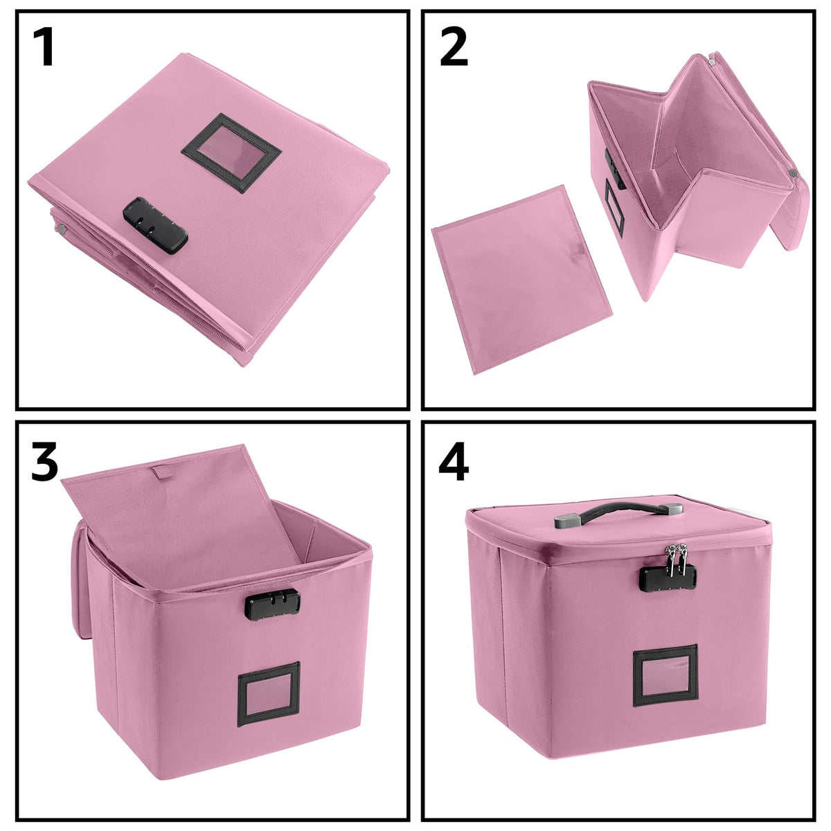 Pink Fire Proof File Box for Documents - Portable Fireproof Document Organizer Box with Handle