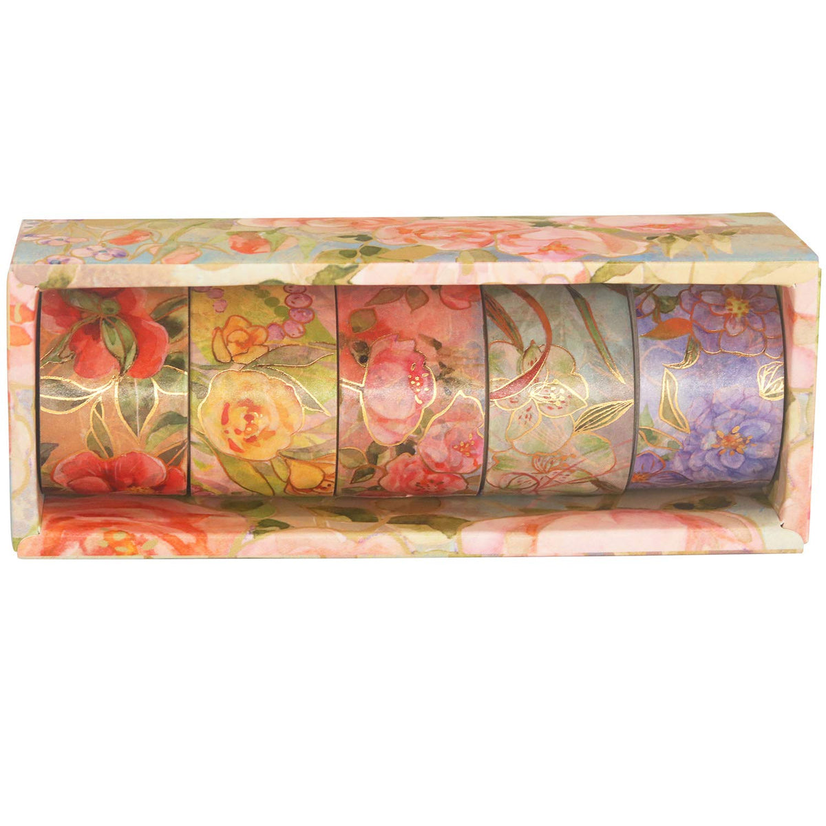 YUBBAEX Blooming Washi Tape Set Gold Foil Masking Tape Peony Wide Decorative for Arts, DIY Crafts