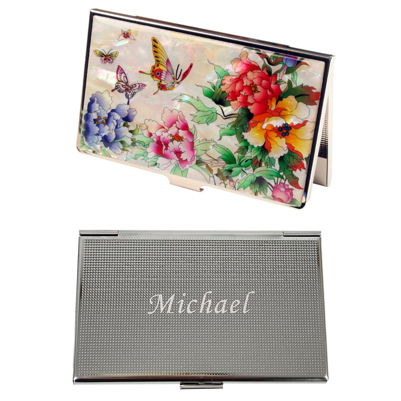 Antique Alive Mother of Pearl Design RFID Blocking Protection Business Card Case, Credit Card
