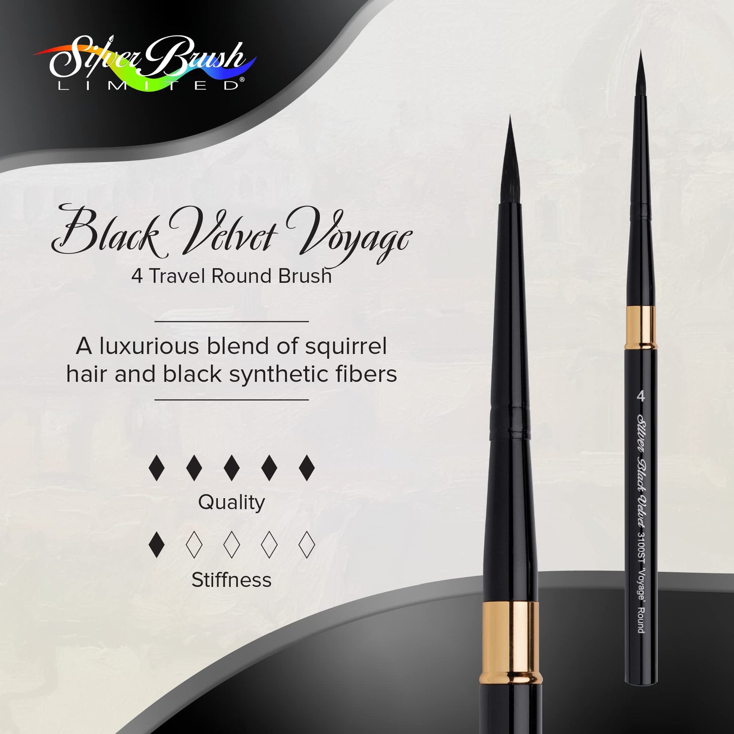 Silver Brush Limited Black Velvet Voyage Round Watercolor Brush, Size 4