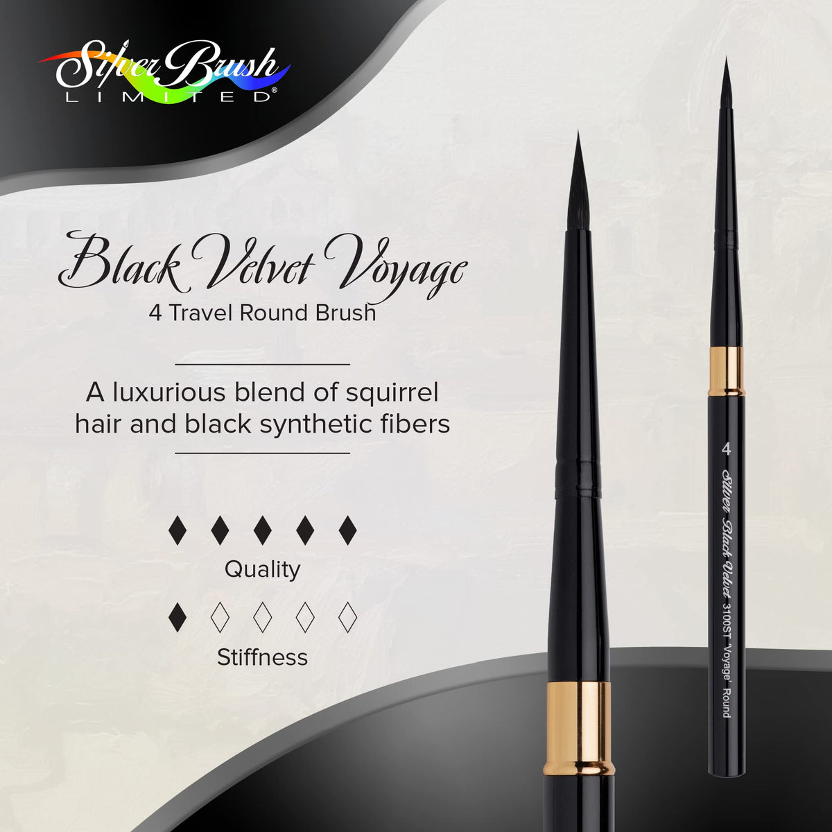 Silver Brush Limited Black Velvet Voyage Round Watercolor Brush, Size 4