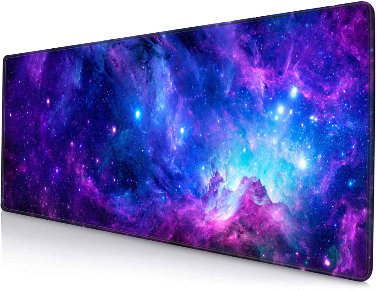 SANWUMIAN Gaming Large Mouse Pad with Stitched Edges, Purple Galaxy Desk Mat, Extended Keyboard