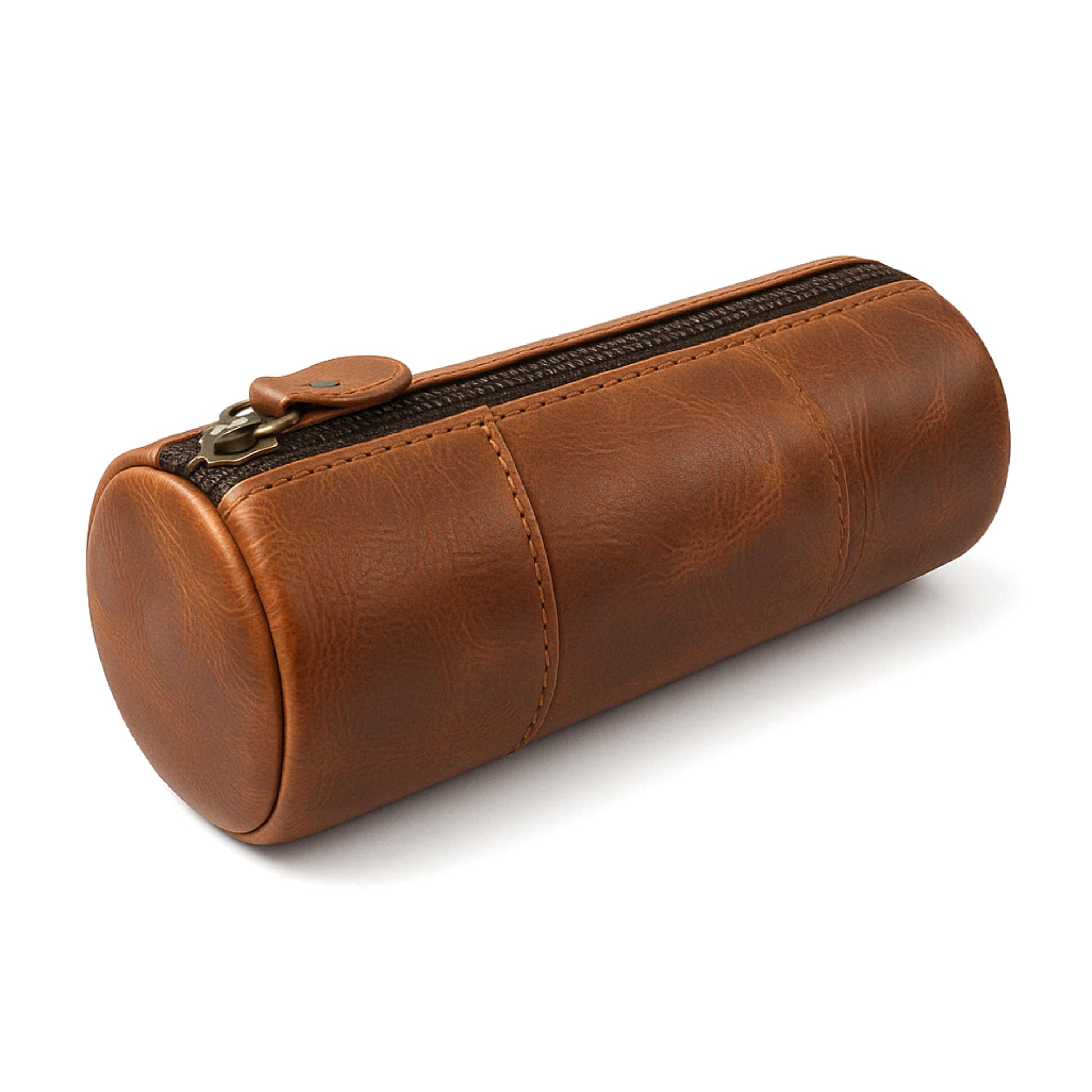 TheAntiq Tan Leather Pencil Cases Small for Men - Handcrafted Leather Pencil Case with Zipper