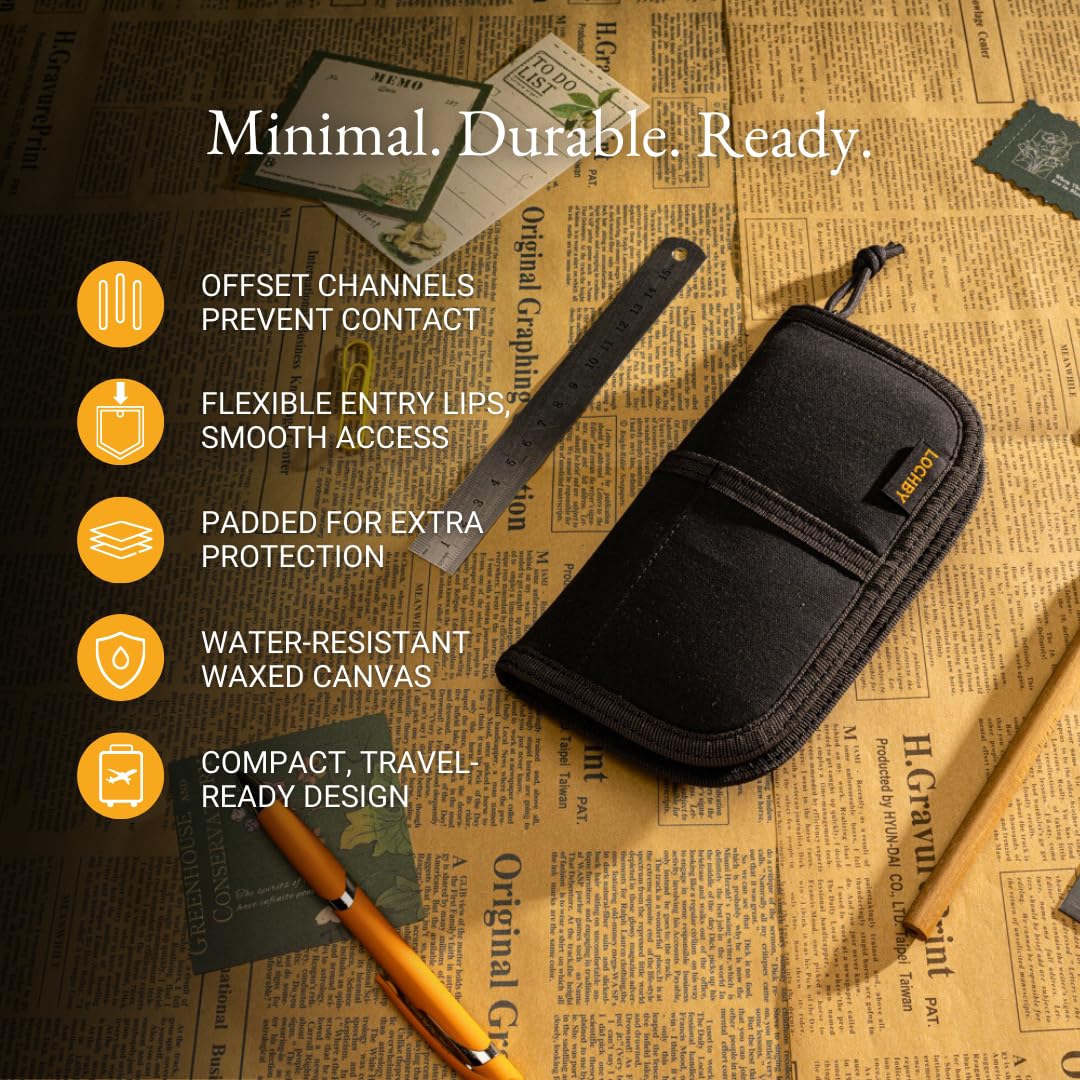 LOCHBY® Quattro | Slim and Elegant Pen Pouch, Durable Waxed Canvas, Lightly Padded for Fountain Pen
