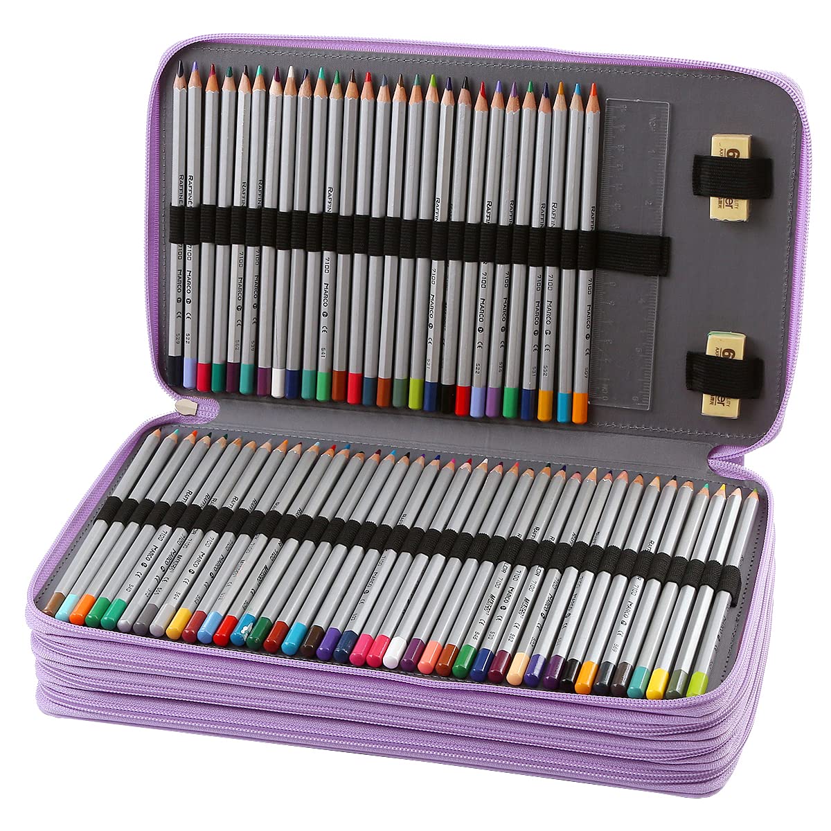 Lbxgap 300 Individual-Slots Pencil Case 4-Layer Zipped Holder w/Handle