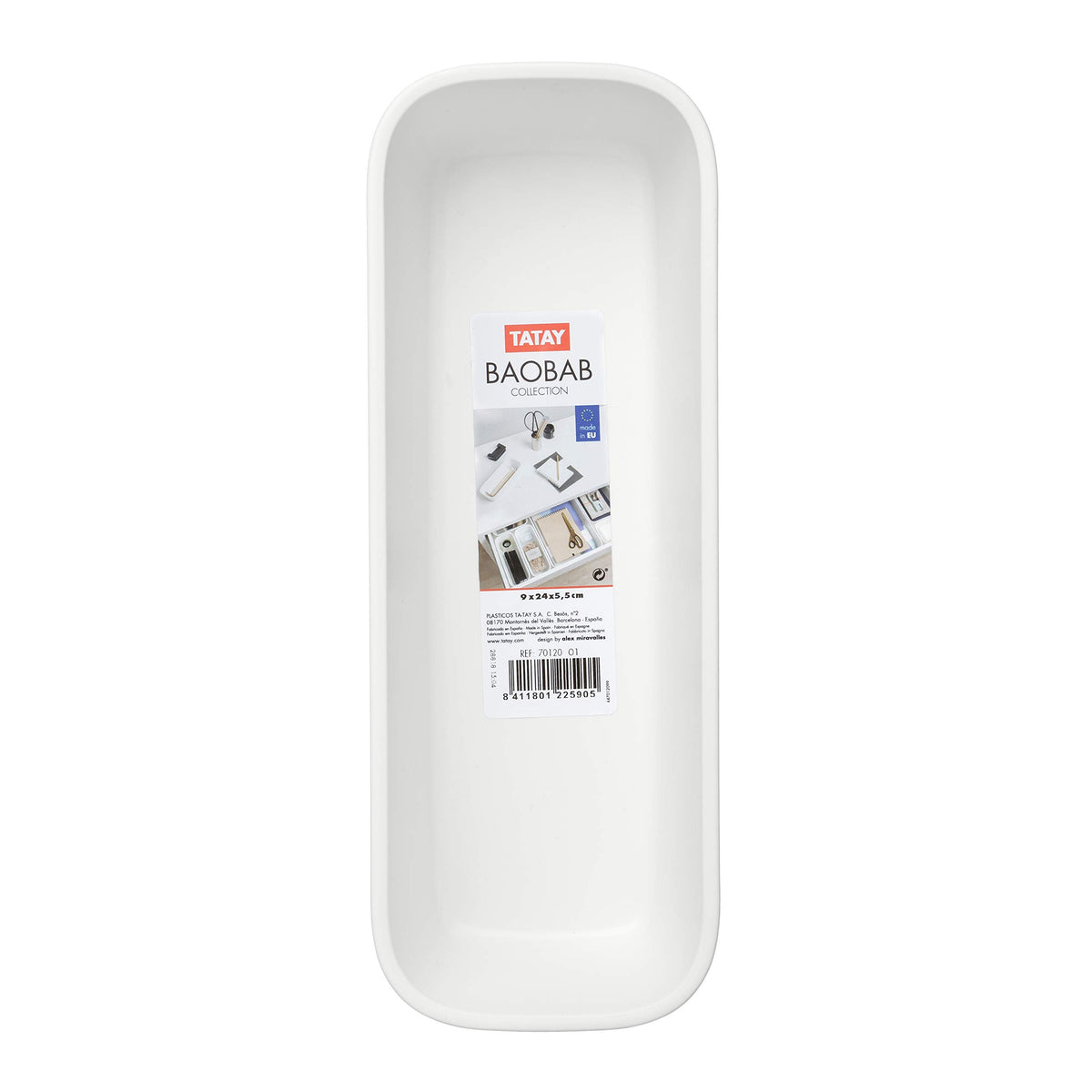 Tatay Drawer Organiser Slim Baobab, Polypropylene, BPA free, White. Measures 9 x 24 x 5.6 cm