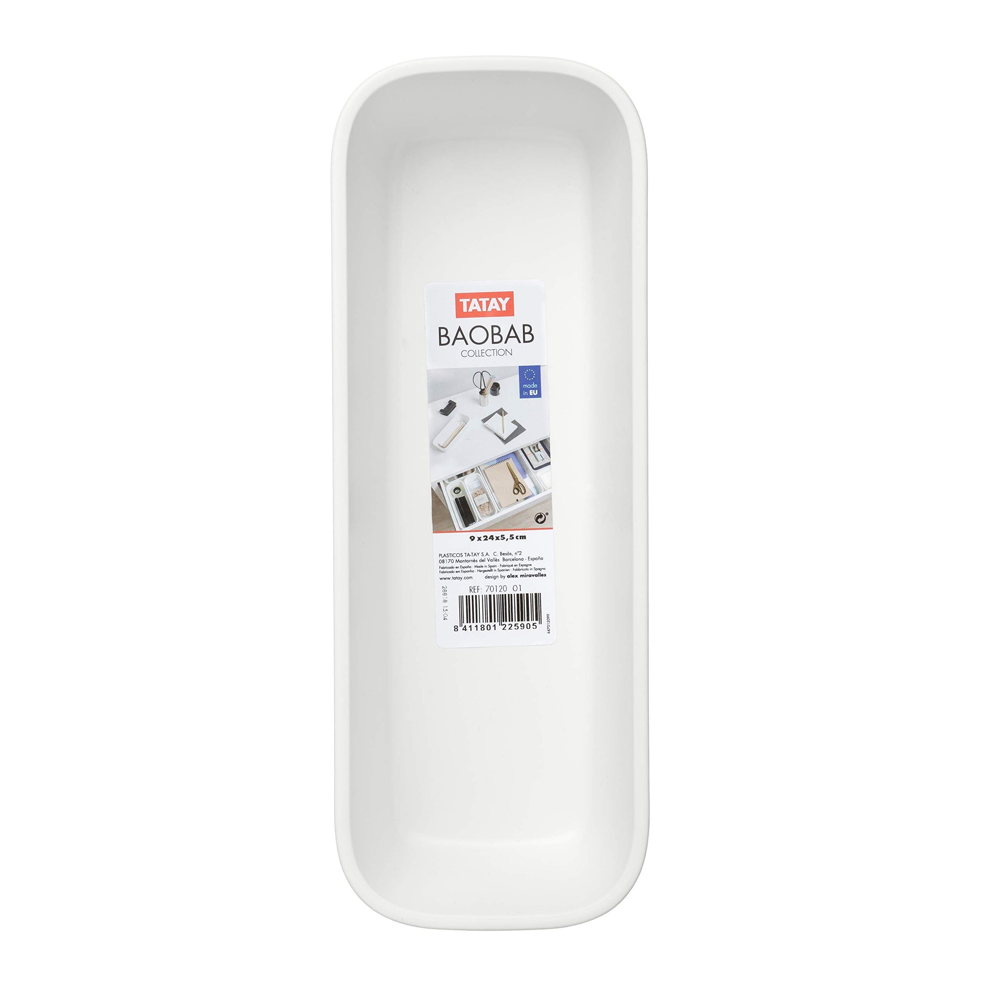 Tatay Drawer Organiser Slim Baobab, Polypropylene, BPA free, White. Measures 9 x 24 x 5.6 cm