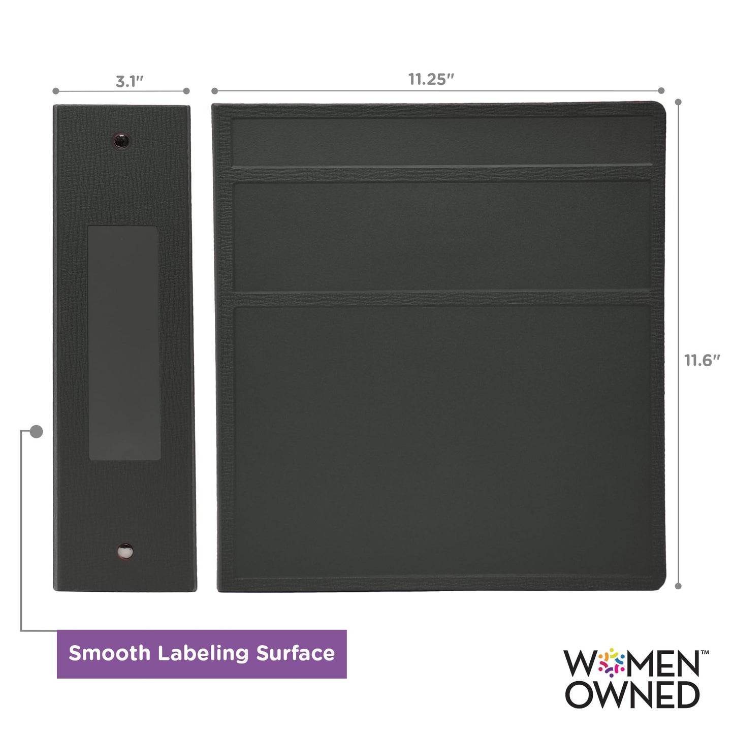 Carstens 3-Inch Heavy Duty 3-Ring Binder - Side Opening, Charcoal Gray, Durable Plastic, Precision