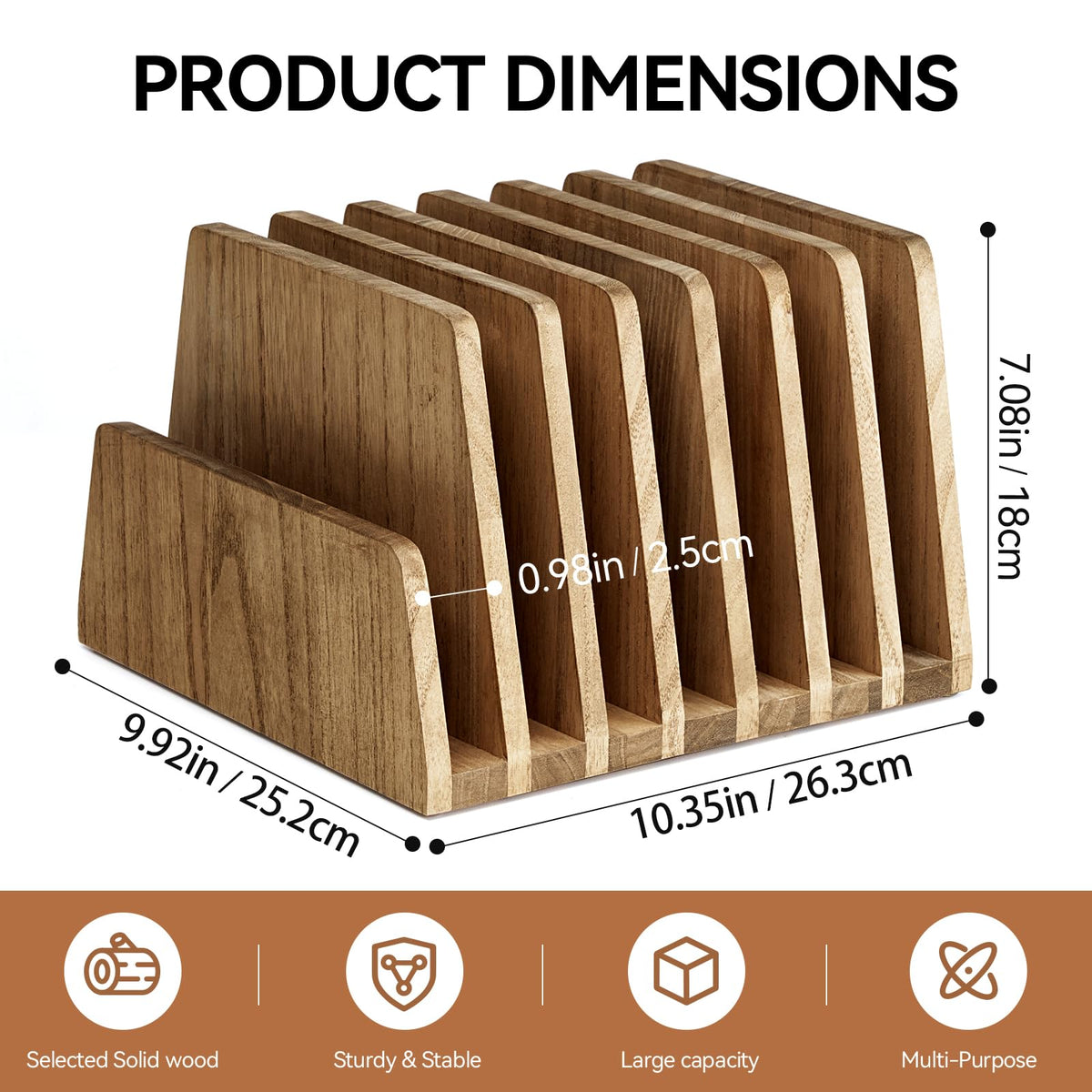 KIRIGEN Wooden File Organizer, 7-Slot Upright Holder for Desk, Brown 7K-DBR