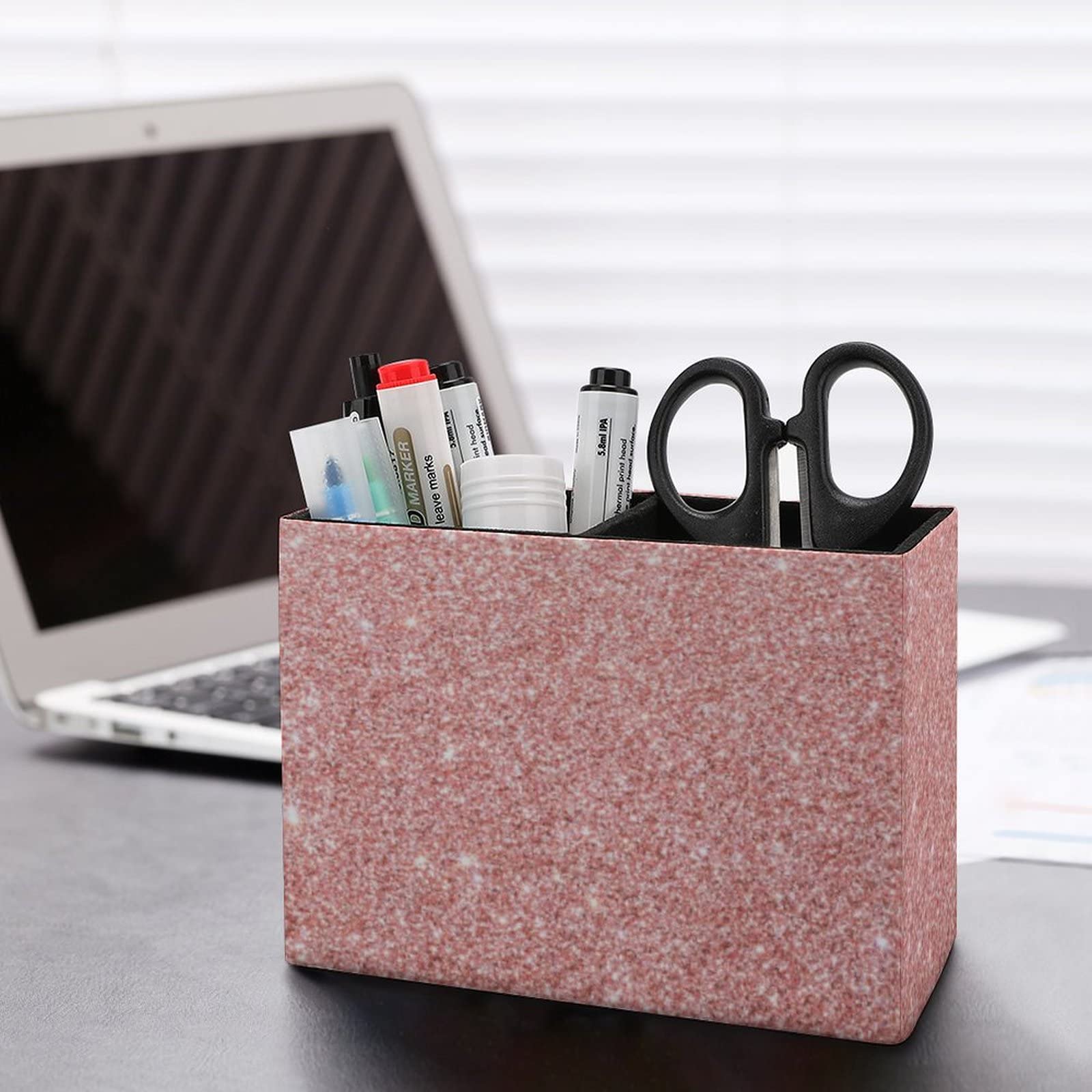 Niapessel Pencil Holder for Desk, Rose Gold Pink Glitter Pattern Print Pen Holder Storage Desktop