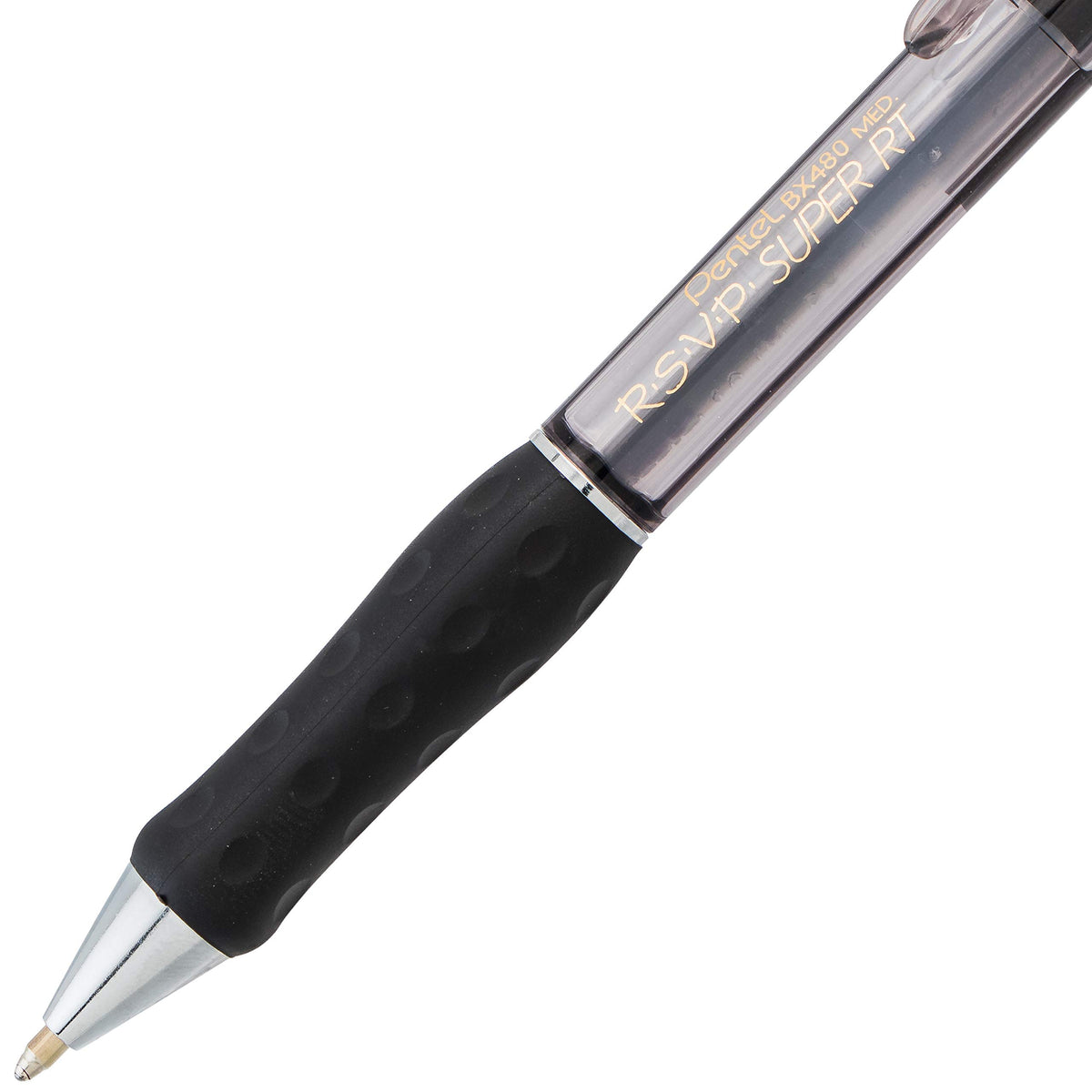 Pentel RSVP Super RT Ballpoint Pen, (1.0mm) Medium Line, Black Ink, Box of 12 (BX480-A)