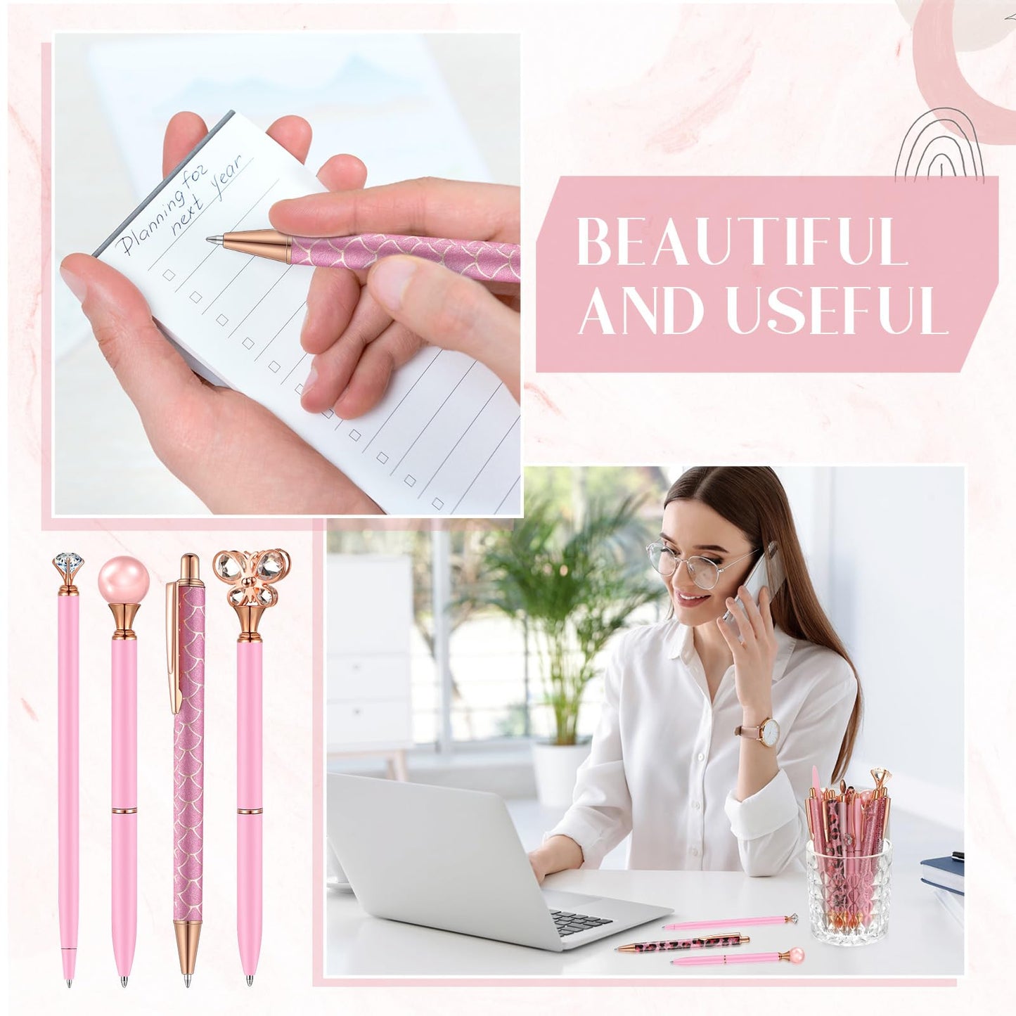 Colarr 16 Pcs Crystal Diamond Glitter Pens Fancy Ballpoint,Pink