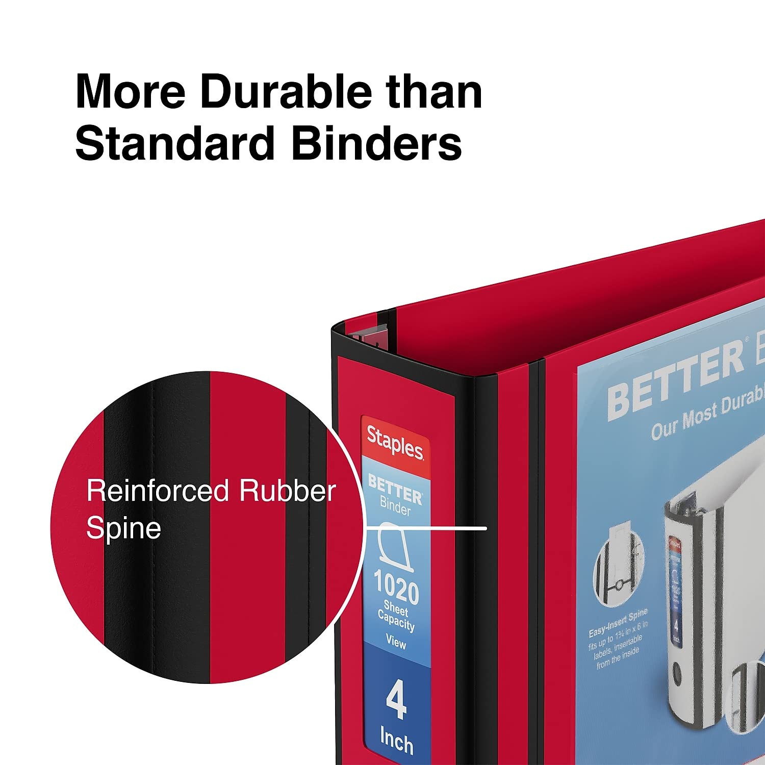 Staples Better Binder, 4 Inch D-Ring, Red, 800 Sheets, 2-Pack