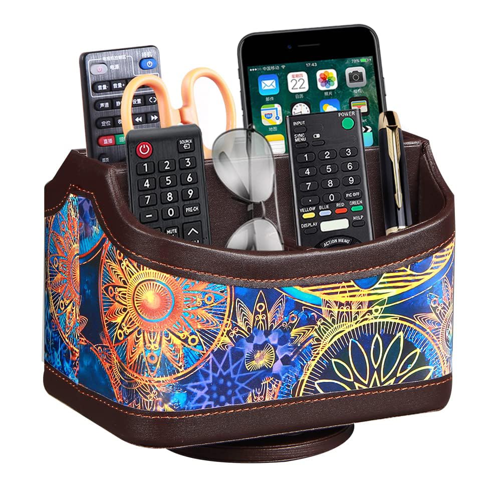 PU Leather 360° Rotatable Remote Control Holder,Nightstand TV Remote Caddy