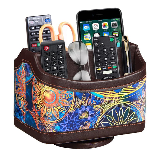 PU Leather 360° Rotatable Remote Control Holder,Nightstand TV Remote Caddy