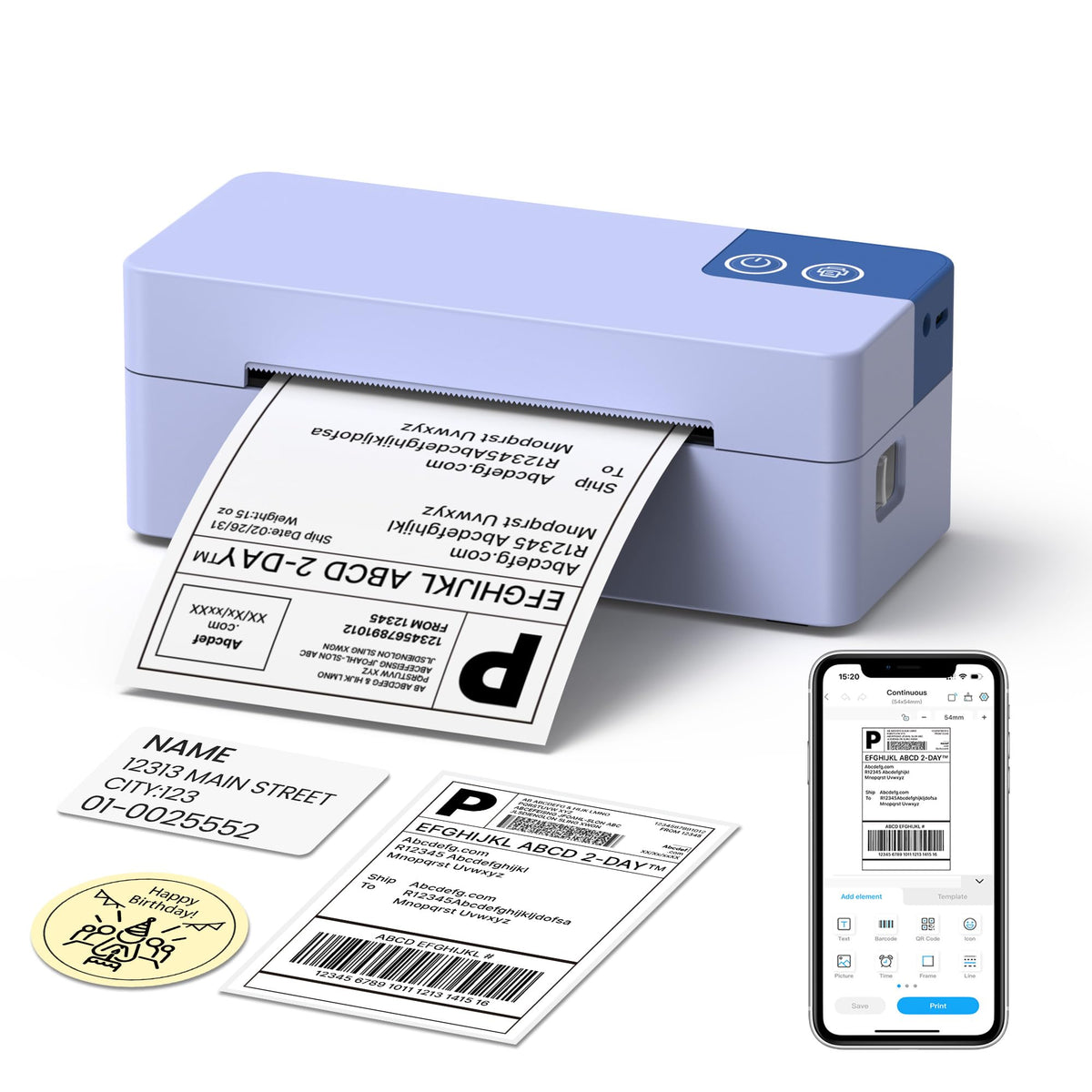 ETIKEZ Bluetooth Thermal Shipping Label Printer, 4x6 Thermal Label Printer