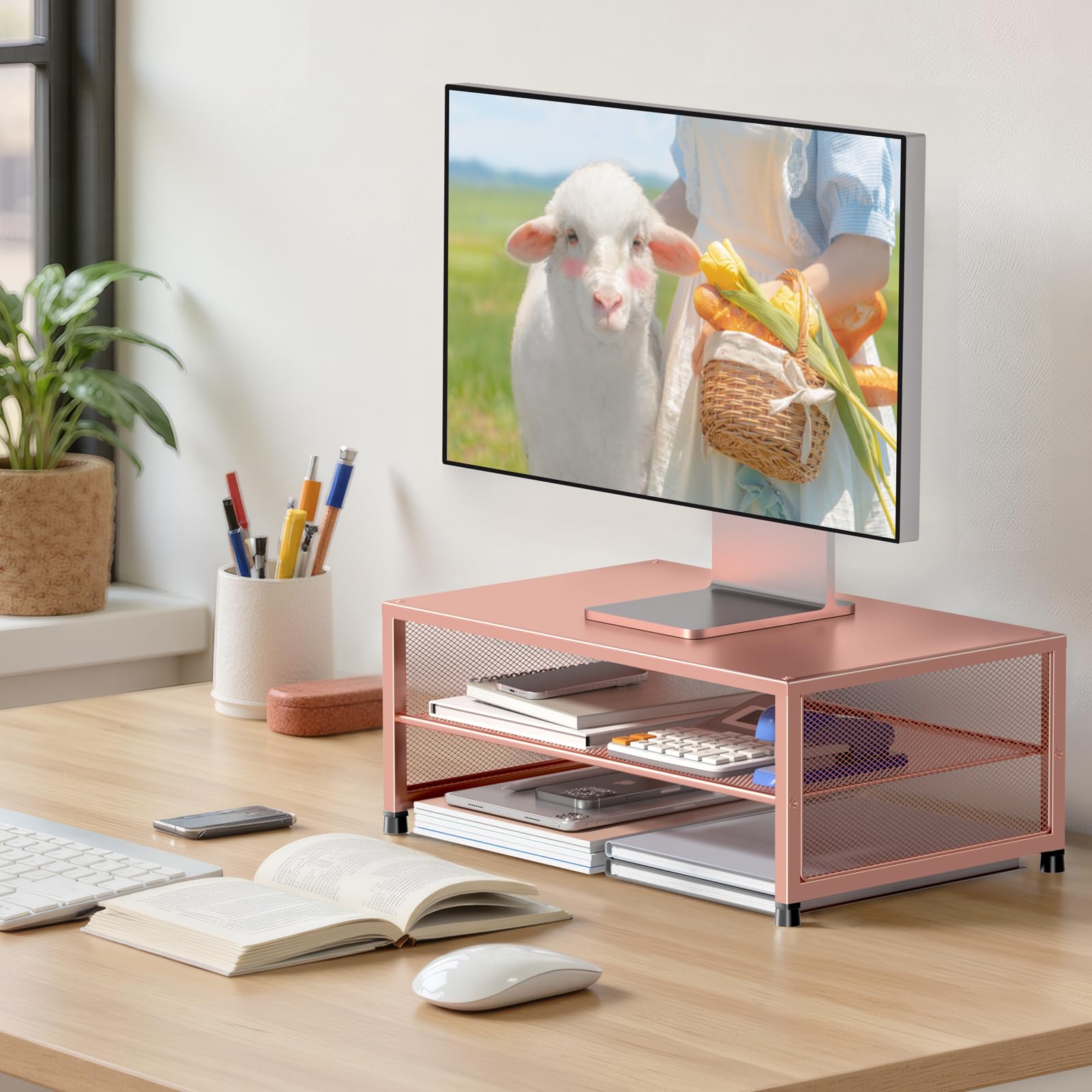 ECOLOVI 2-Tier Computer Monitor Stand Riser, Printer & Laptop Stand, Office Desk Accessories