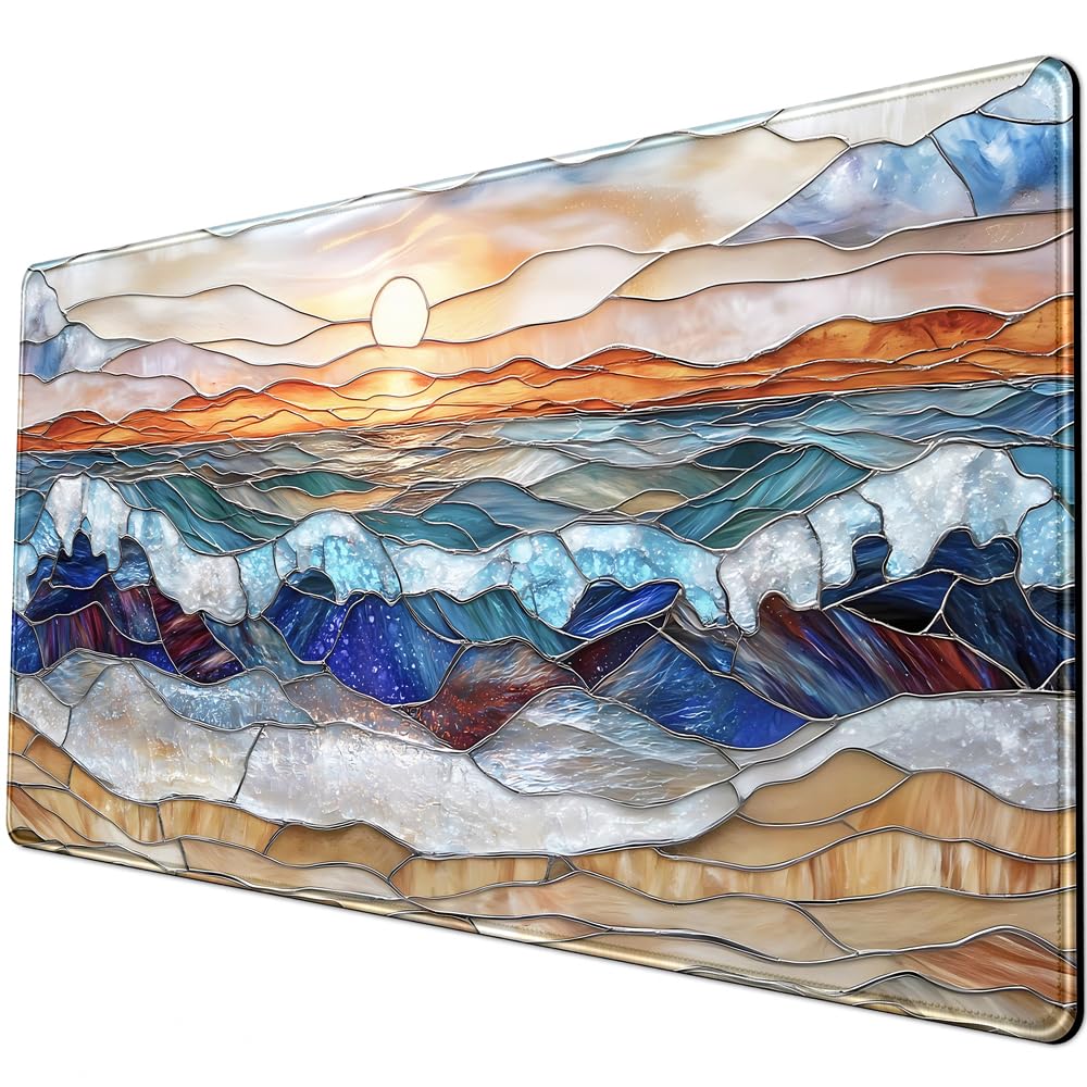 Mountain Sunrise Gaming Mouse Pad Large Desk Mat Extended Mouse and Keyboard Pad, Faux Stained