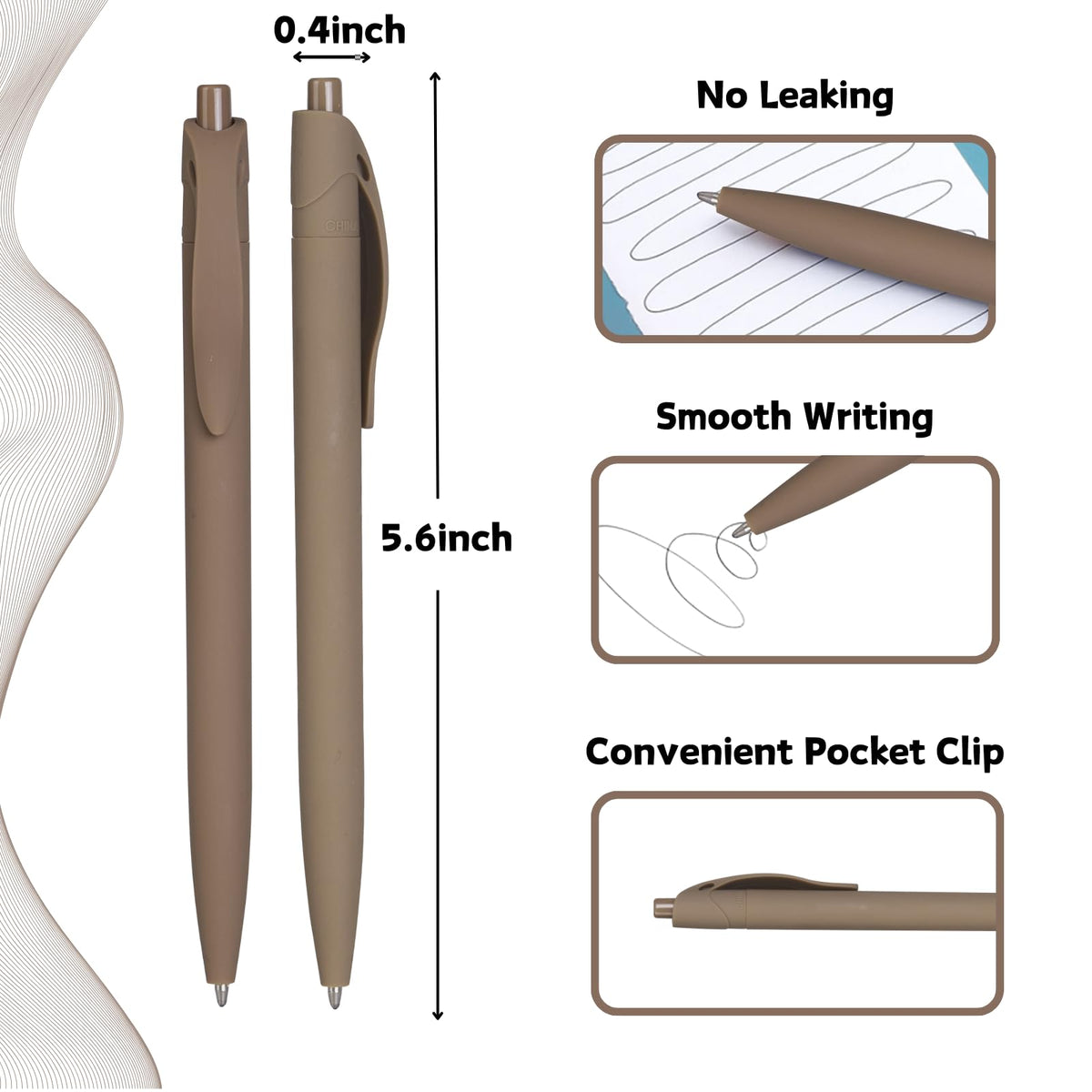 Wiaziert BallPoint Pens, 100 Pack (BLACK Ink),Bulk Pens, Brown Barrel,Click Pens for Office Home
