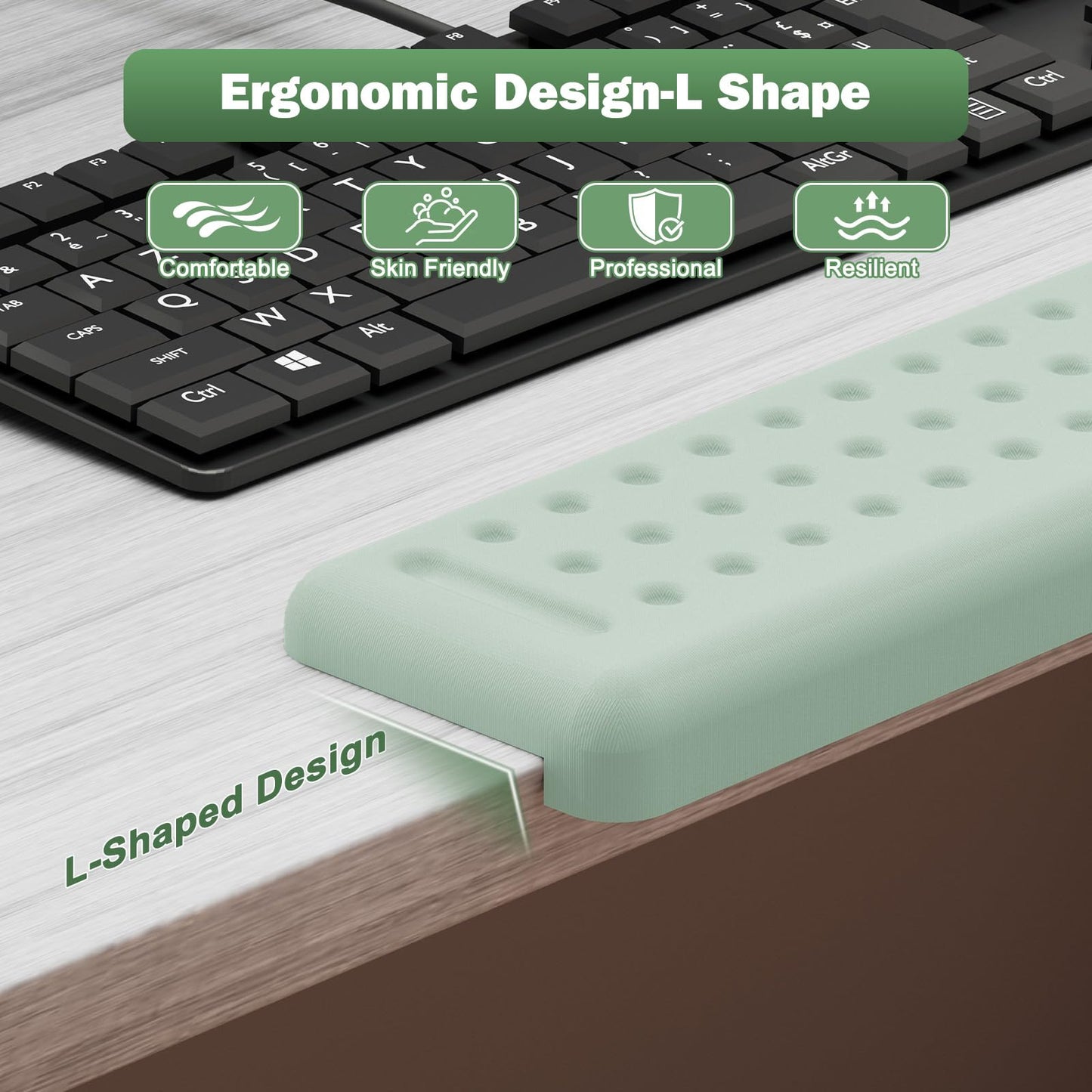 Leolee L-Shaped Desk Elbow Pads for Desk, Pale Green Memory Foam Arm Rest