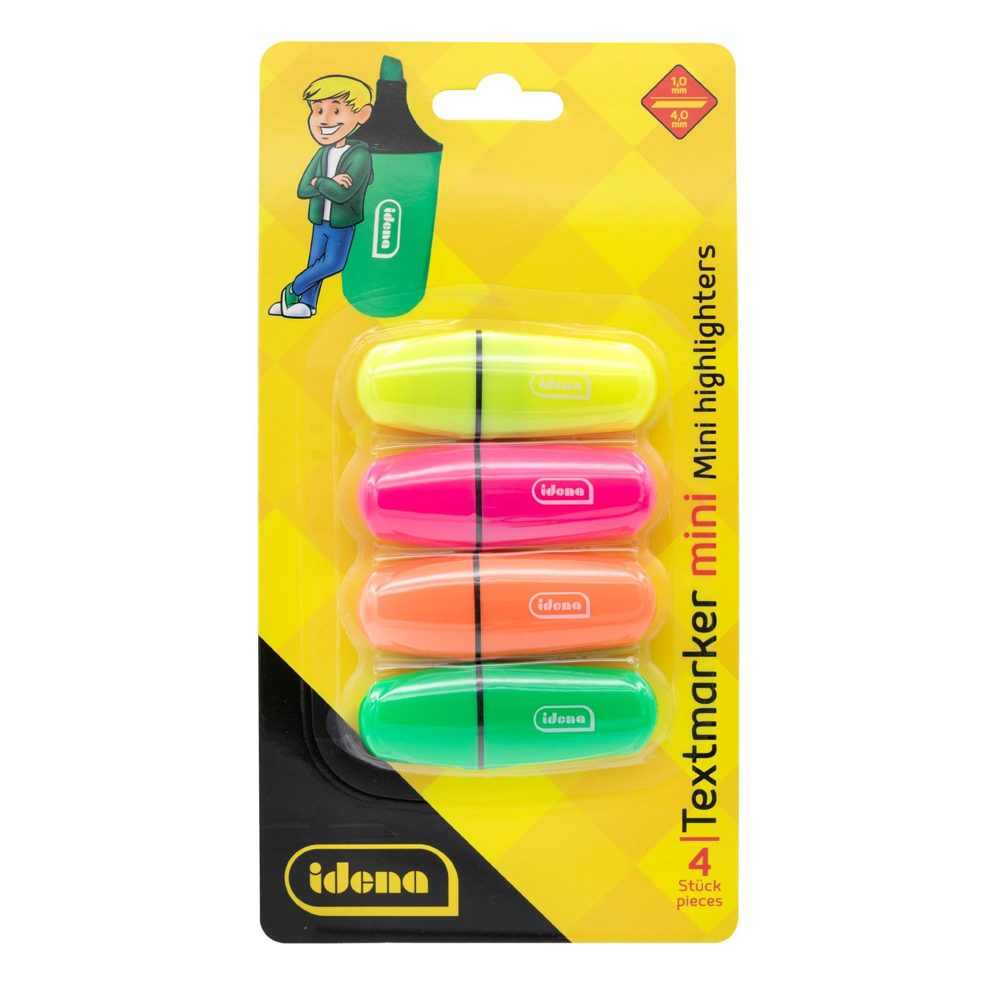 Idena 12081 Mini Highlighter in 4 Colours Yellow, Pink, Orange and Green