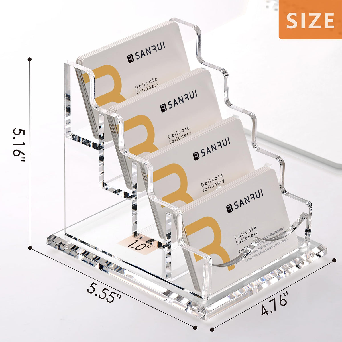 SANRUI Acrylic Business Card Holder, Clear Desk Card Organizer Stand 4 Slot