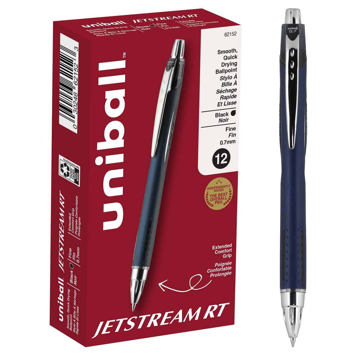 uniball™ Jetstream RT Ballpoint Pens, Black Ink, 0.7mm Fine Point, 12 Count