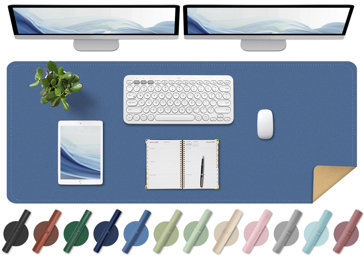 BLESWIN Large Desk Pad, 47.2'' x 23.6'', Office Desk Mat, Computer Mat for Desk, Leather Desk Pad