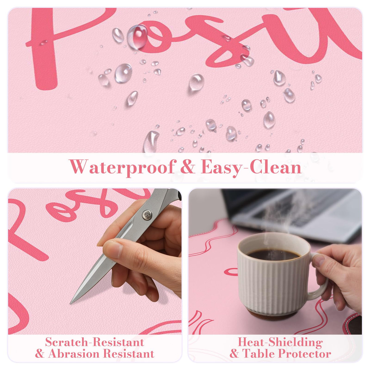 iCasso Pink Mouse Pad, Scalloped Desk Cover Mat, Leather Waterproof Desk Pad Mat for Desktop