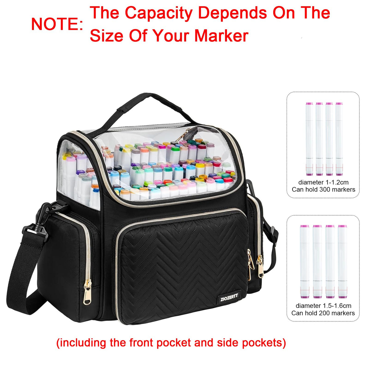 ZIOZERTT Marker Organizer Case for 200+ Markers,Travel Marker Storage Bag with Dividers,Marker