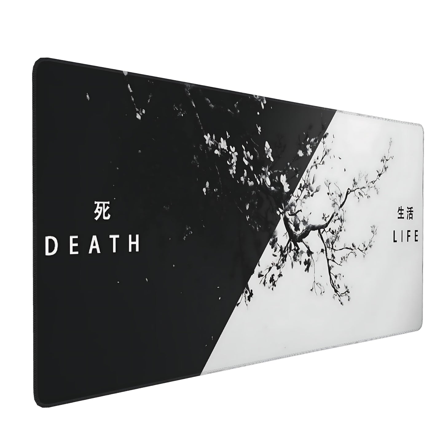 Floral Aesthetic Cherry Blossom Gaming Mouse Pad, Black White Japanese Desk Mat with Anti-Slip Base