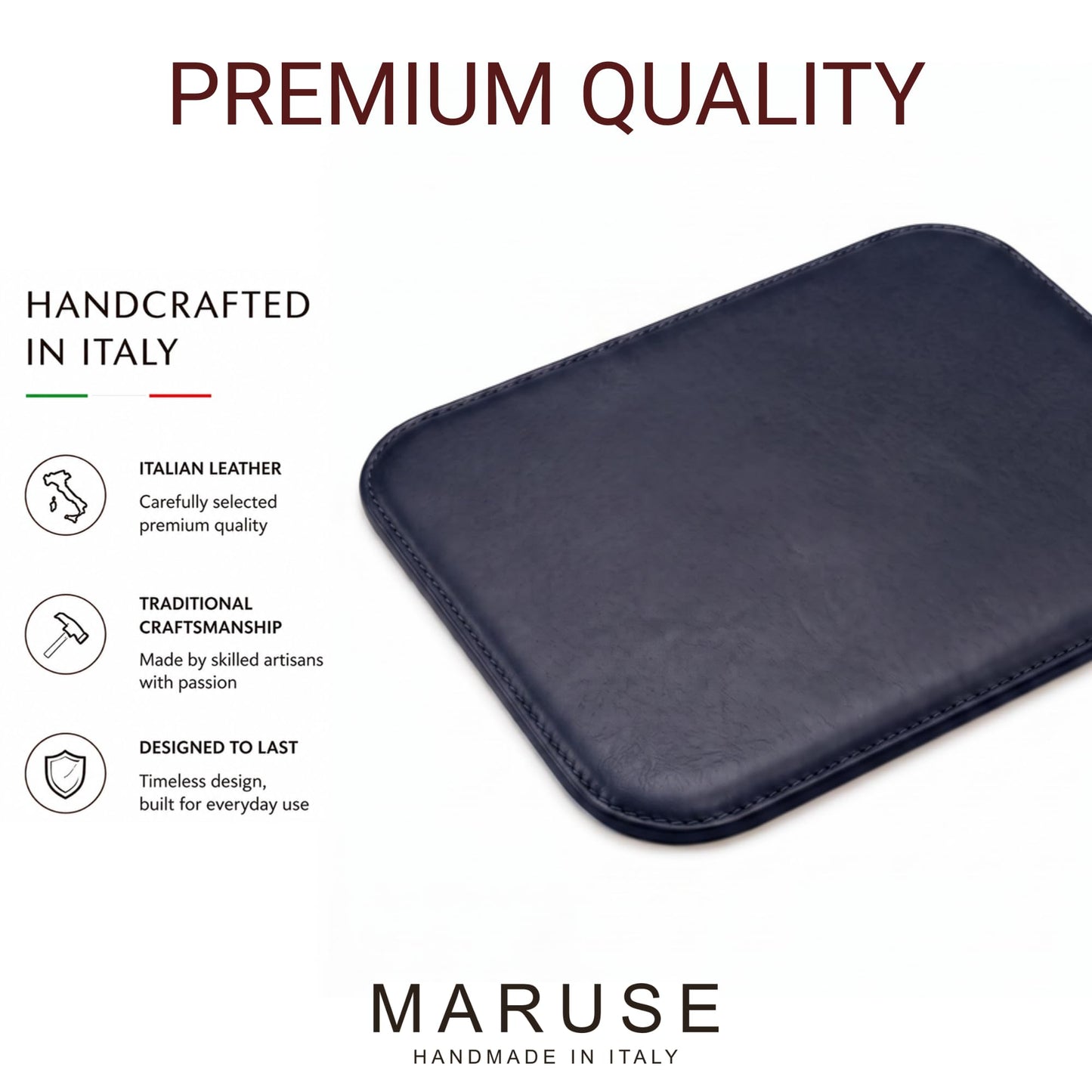 Maruse Italian Leather Mouse Pad for Home or Office Desktop, Handmade in Italy, Navy