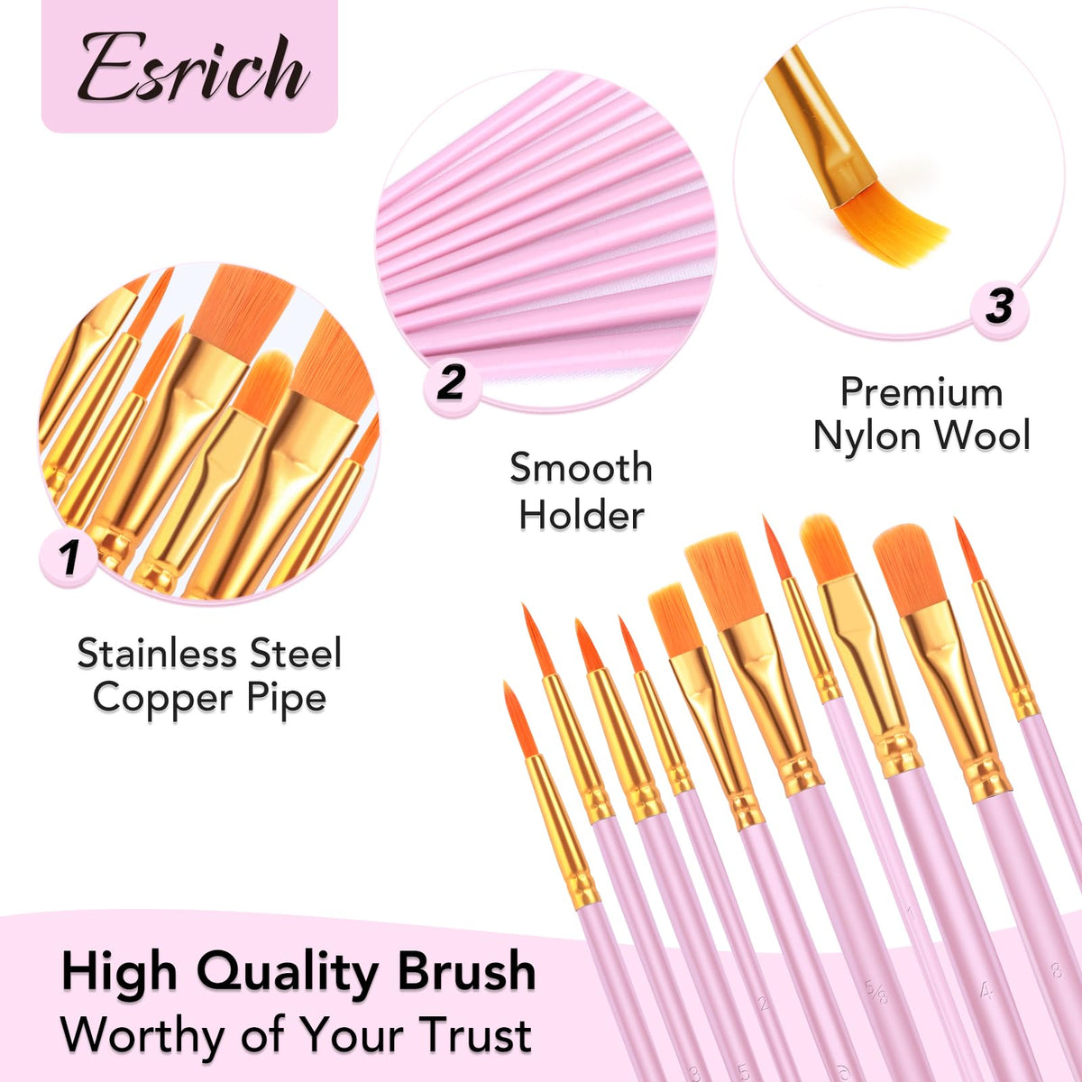 ESRICH 240PCS Pink Paint Brushes, Paint Brush for Acrylic Painting