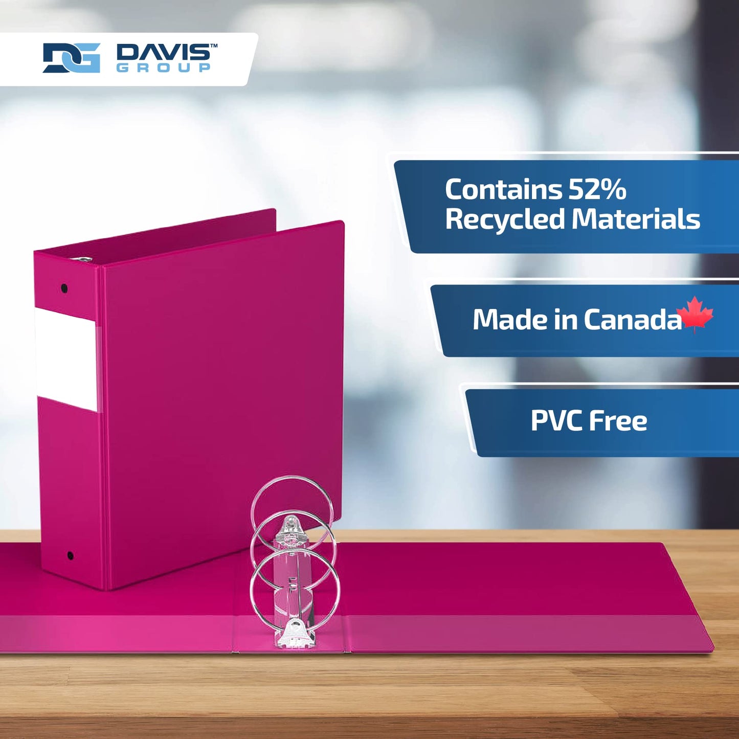 Premium Economy 3-Ring Binder, Spine Label, 3" Round Rings, Pink, 6 Pack