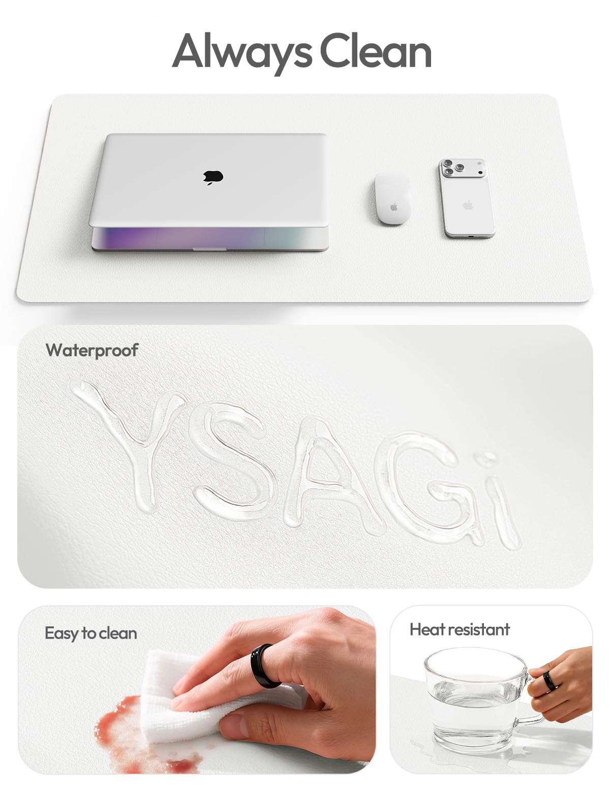 YSAGi Leather Desk Protector, Office Mat, Large Mouse Mat, Non-Slip PU Leather Blotter, Laptop Desk