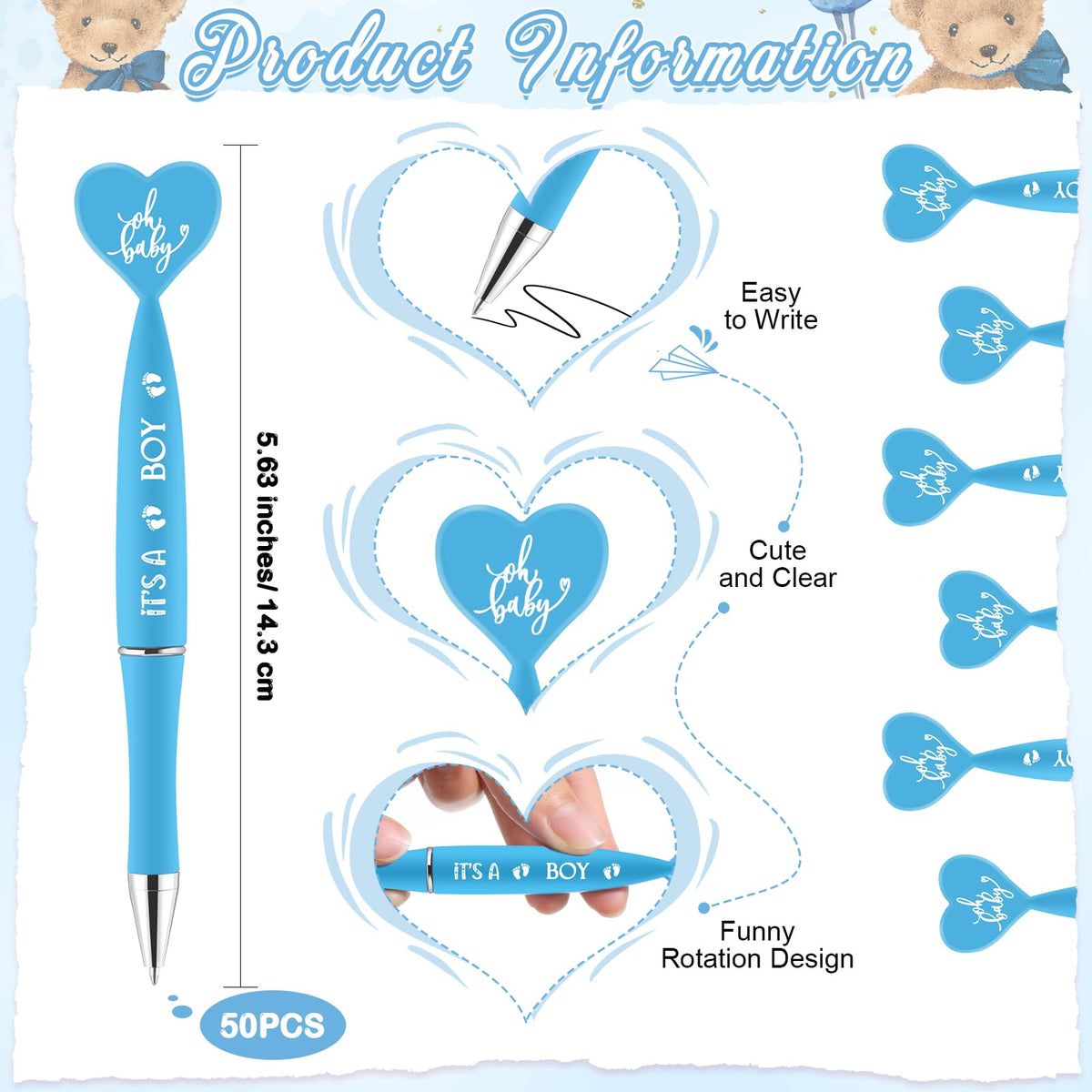 Qeeenar 50 Set Gender Reveal Gifts for Guests Baby Shower Favors, Blue