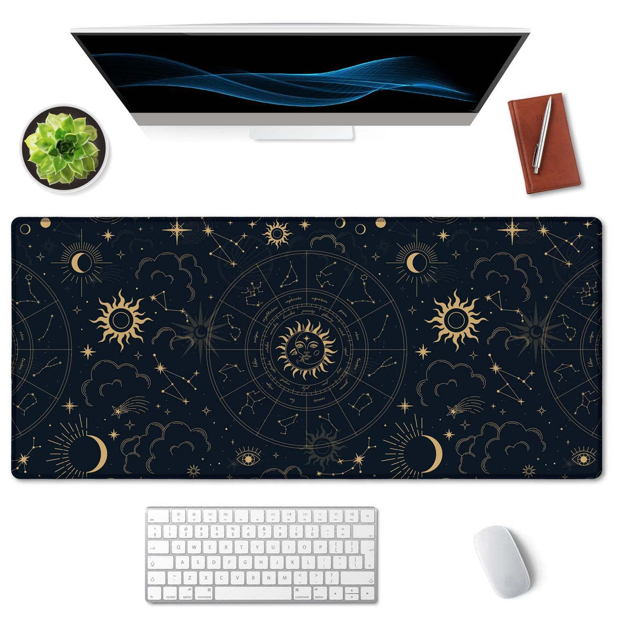 SSOIU Zodiac Wheel Desk Mat, Celestial Desk Pad, Astrology Large Gaming Mouse Pad 35.5x15.7inch XXL