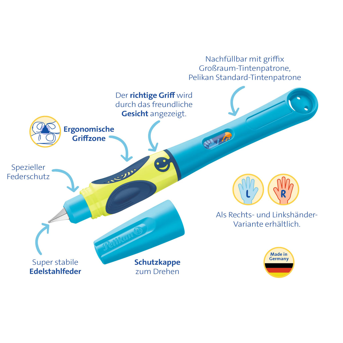 Pelikan Griffix Fountain Pen Right Handed Feder A Neon Fresh Blau