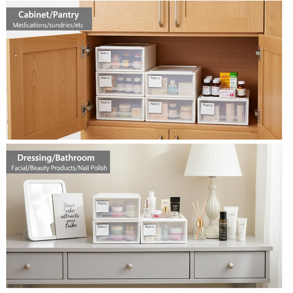 ZENFUN 3 Pack Plastic Stackable DrawerStorage Drawers Bins, Small Drawer-type Desk Organizer Boxes