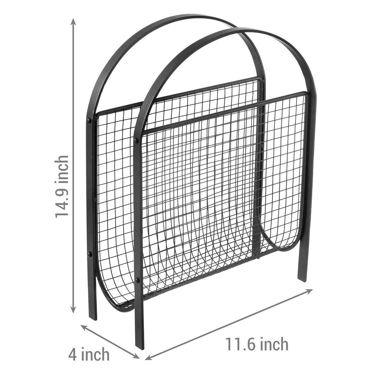MyGift Mid-Century Design Magazine Rack, Matte Black Tone Metal Mesh Freestanding Magazine