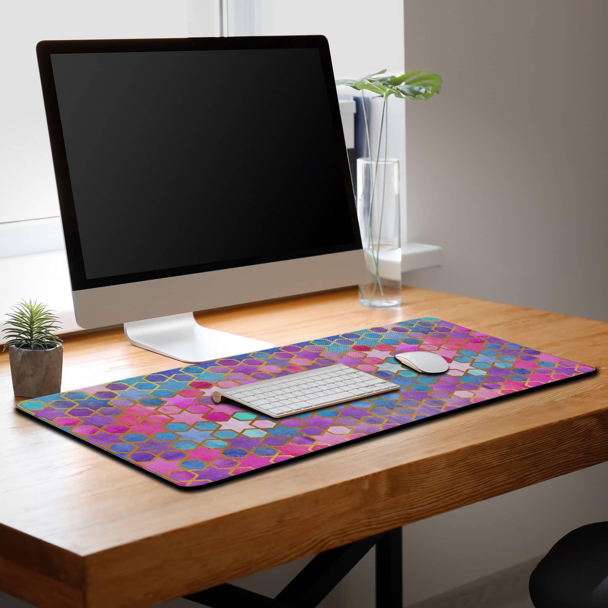 Samgula Large Desk Pad Purple Pink Full Desk Mat, Keyboard Gaming Mouse Pad Women Office Decor Big