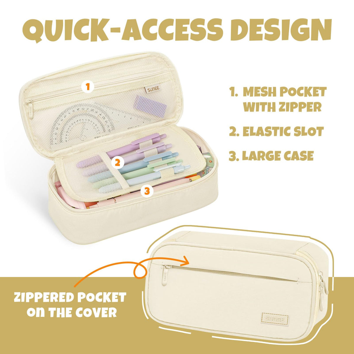 SUNEE Cute Pencil Case, Large Capacity Pencil Pouch, Big Storage Organizer for Stationery, Zipper