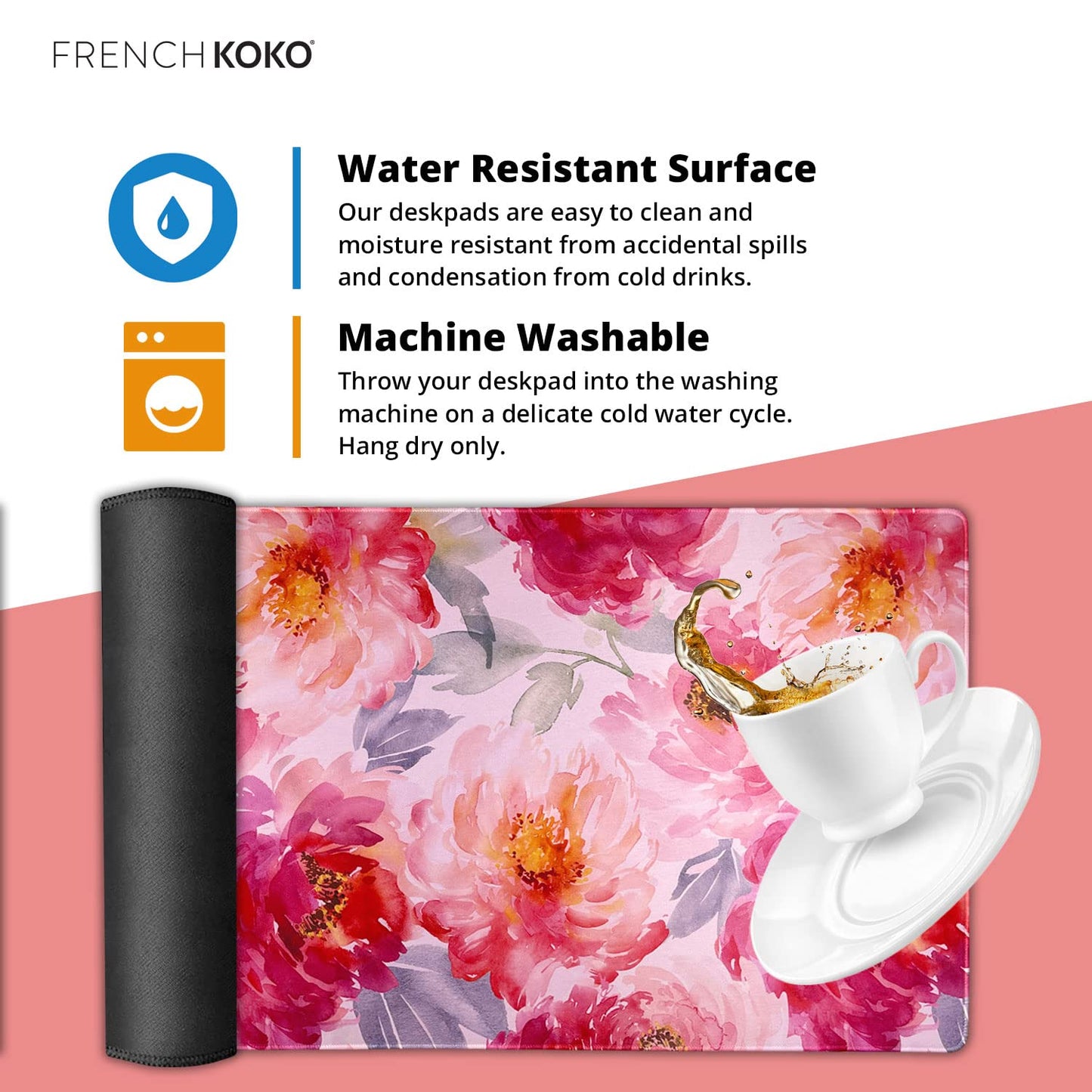 French KOKO Large Mouse Pad Desk Mat 15" x 30" – Extended Floral Desk Protector for Keyboard &