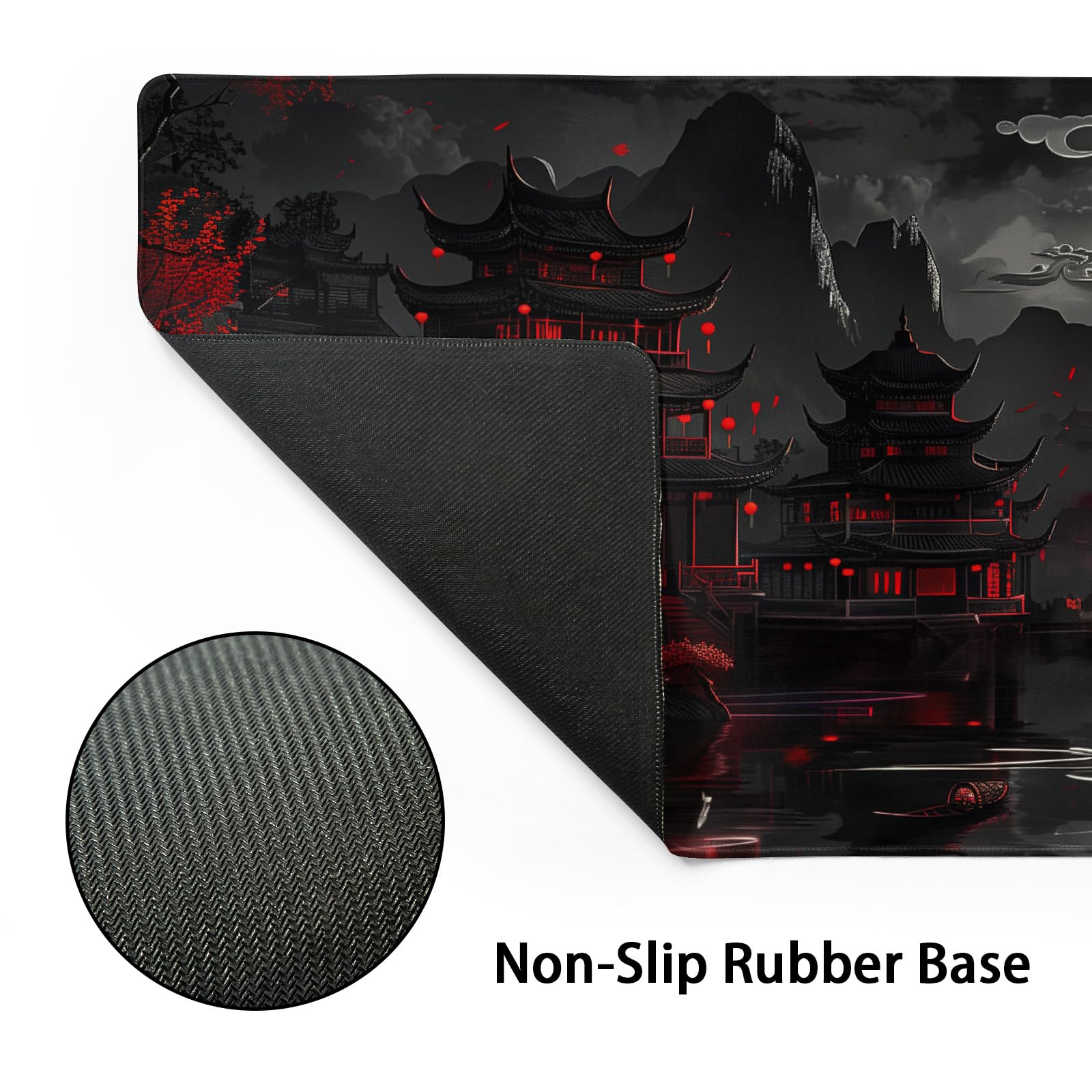 Full Moon Night Gaming Mouse Pad XLBlack Red Mountain Japanese Extended Large Mat Mousepad Desk Pad